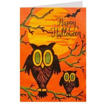 Owls on Branch Halloween Card ~ England